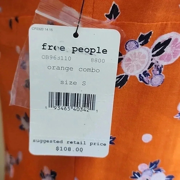 Free People Like a Lady Orange Citrus Floral Mini Dress Lace Up Back S NWT - Picture 16 of 16